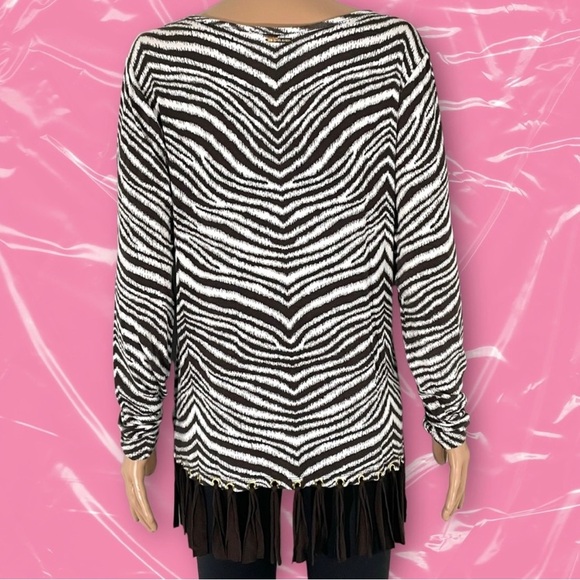 Michael Kors Zebra Print Top With Fringe Bottom - Size L - Picture 3 of 7
